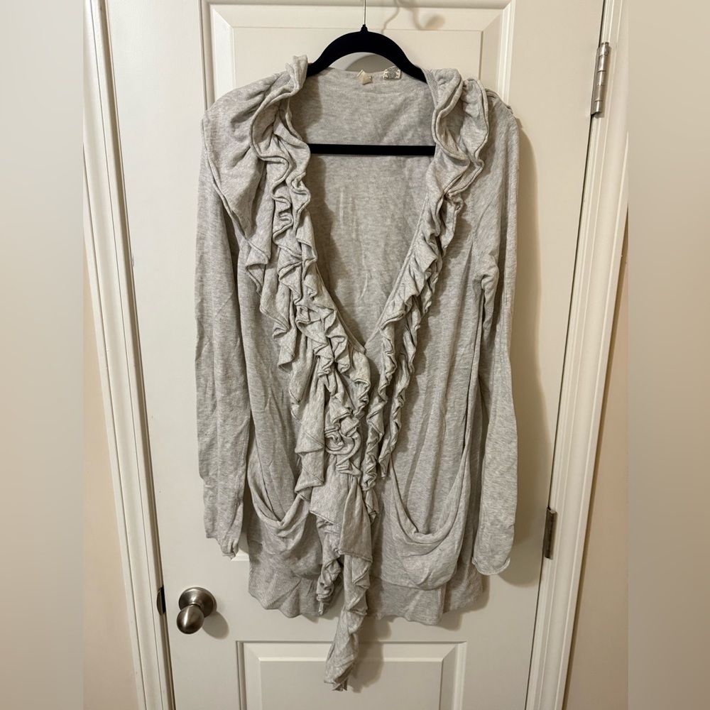 NWOT ANTHROPOLOGIE MOTH RUFFLED GREY CARDIGAN XL